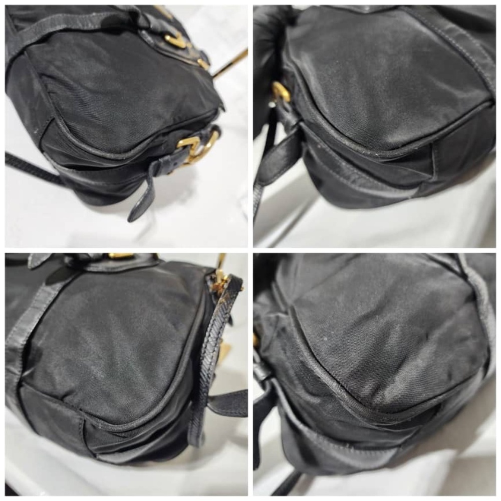 Authentic PRADA Tessuto Nylon And Leather Bauletto Bag Black - Picture 13 of 15
